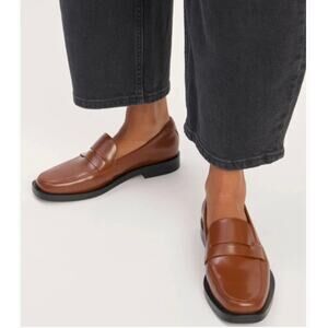 Everlane Patent Penny Loafers 6 NWT Rum Brown Flats Academia Prep 90s Y2K